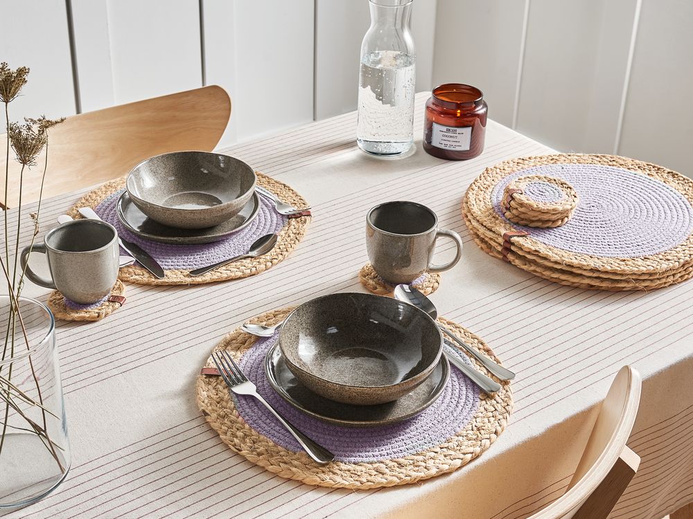 Placemats en onderzetters set ROSELLA Jute Katoen Grijs
