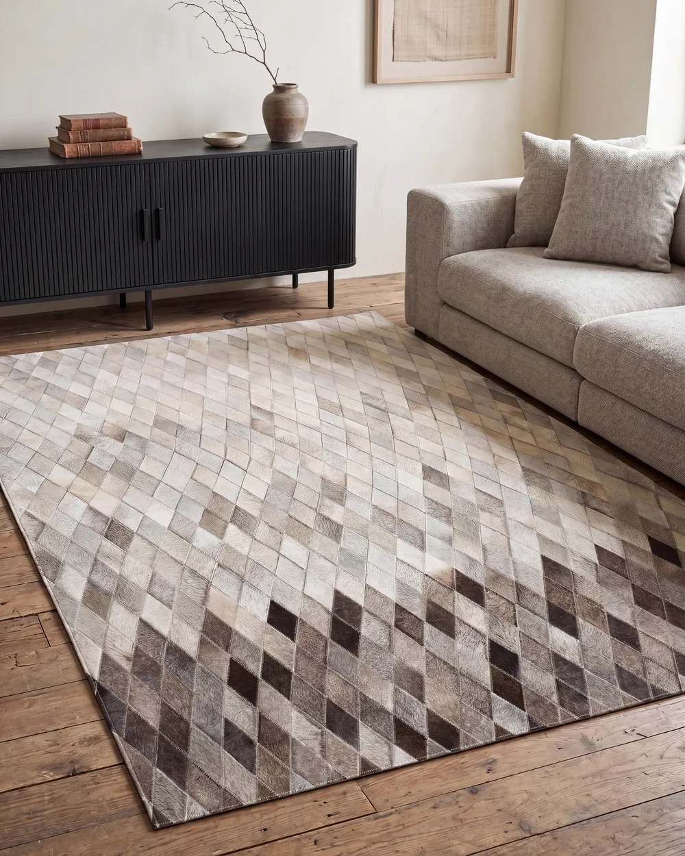 Rug MALDAN Beige 140 x 200 cm Leather_1084832