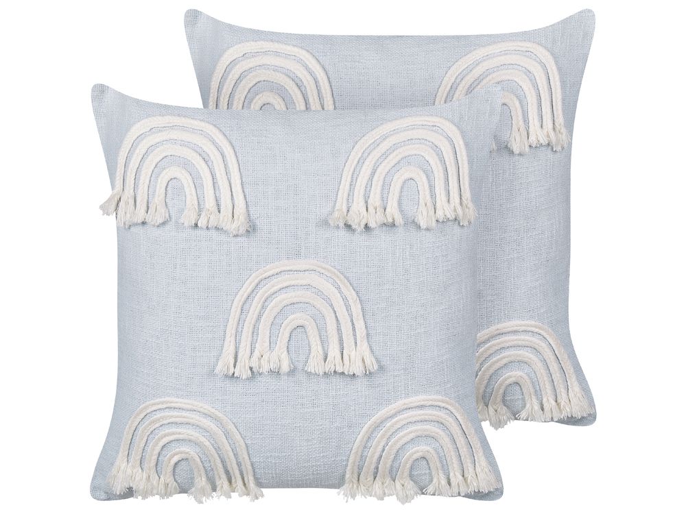 Set of 2 Decorative Cushions LEEA 45 x 45 cm Cotton Light Blue