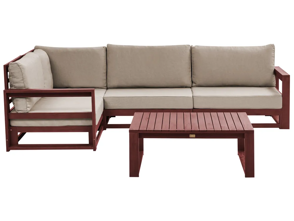Garten Ecksofa mit Tisch 4-Sitzer TIMOR modular Akazienholz Dunkelrot rechtsseitig