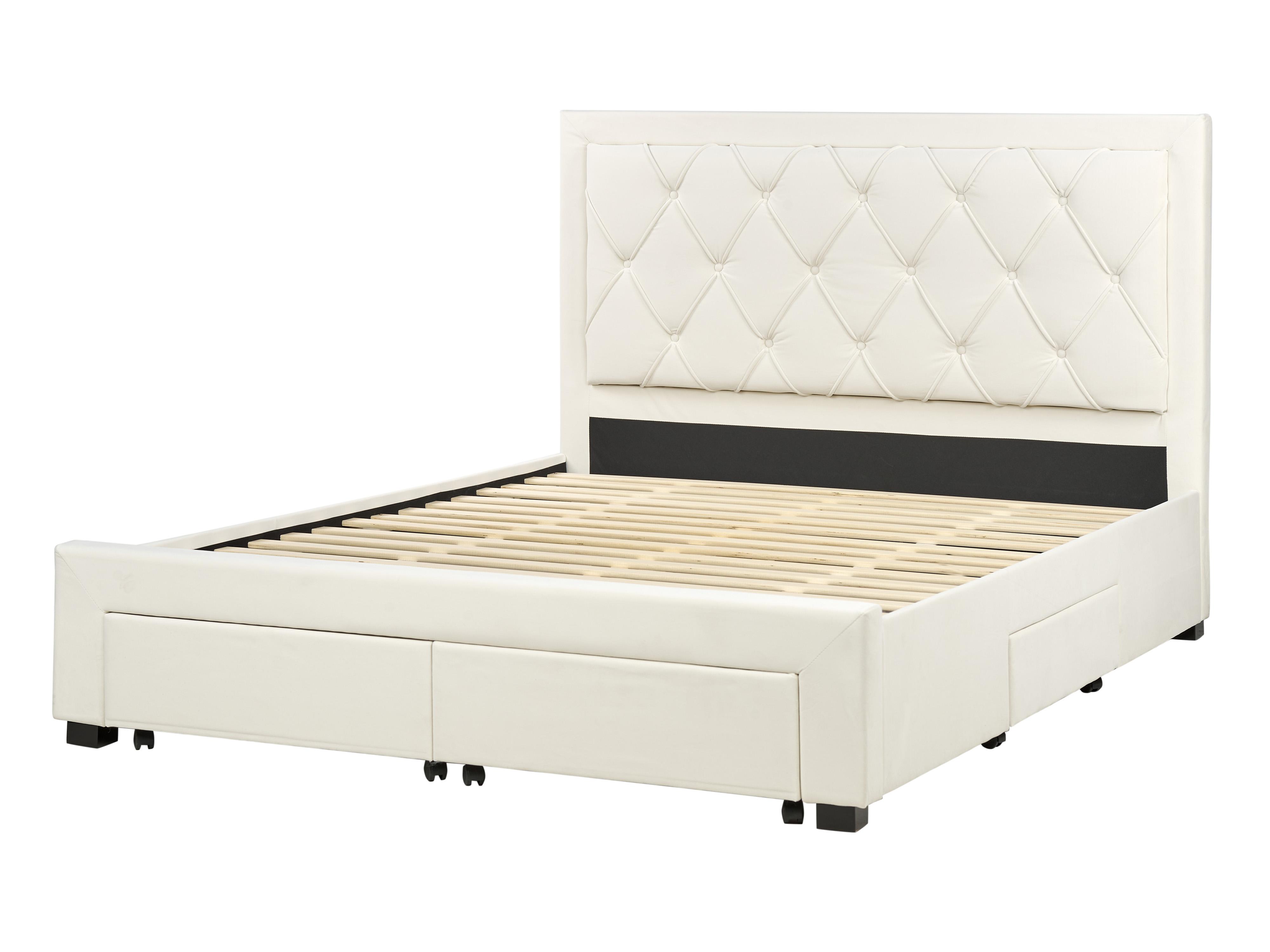 Bed with Storage Drawers LIEVIN Velvet Light Beige 160 x 200 cm (EU King Size)_902428