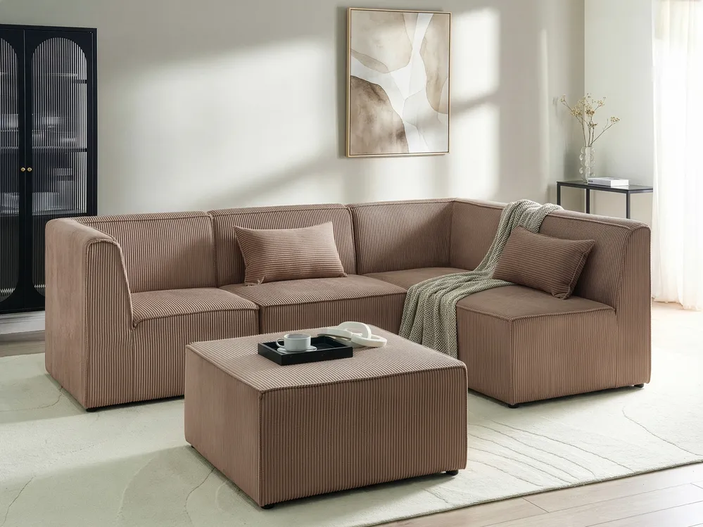 Modul Ecksofa 4-Sitzer LEMVIG mit Ottomane Cord Dunkelbeige linksseitig