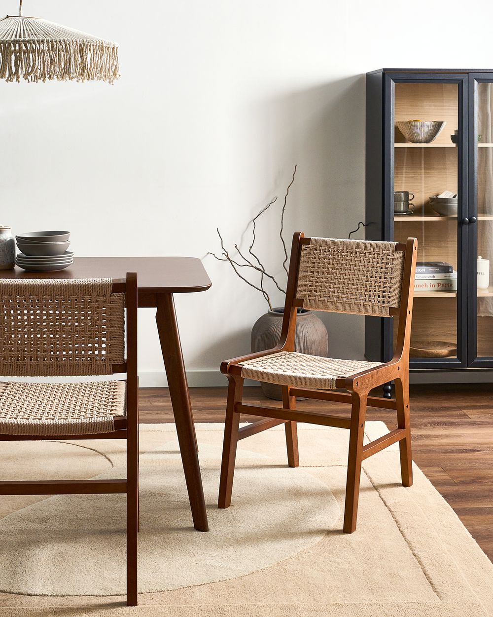 Set of 2 Dining Chairs OZELLA Wood Brown/ Beige