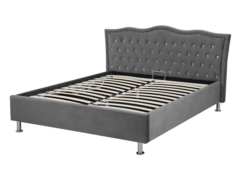 Lit ottoman METZ Velours Gris foncé 140 x 200 cm_736193