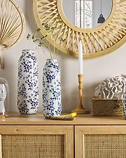 Flower Vase MULAI 30 cm Stoneware White_1180246