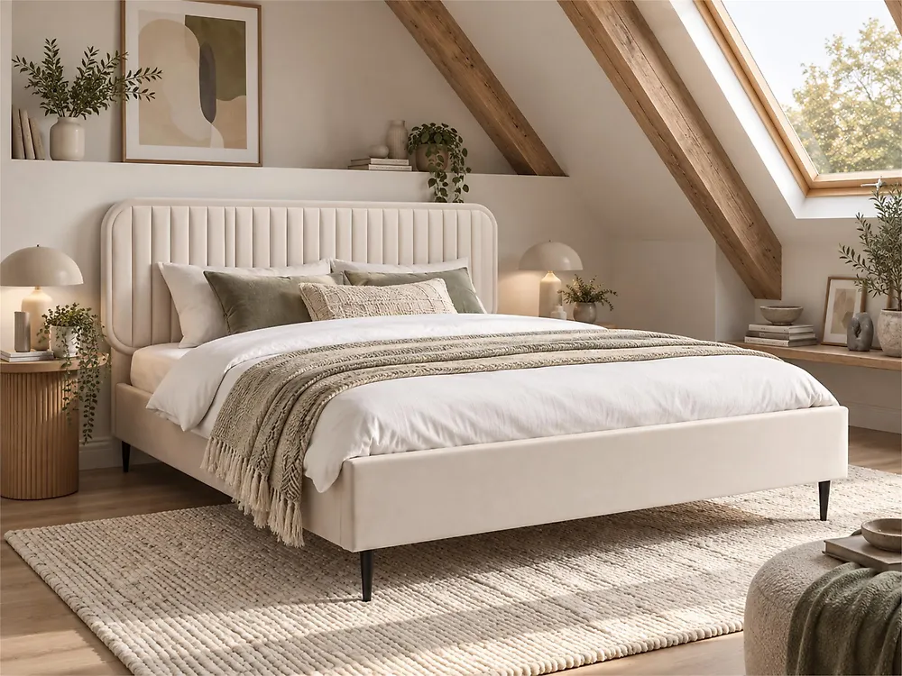 Bett mit Lattenrost Samtstoff BRIN 160 x 200 cm Beige_1183967
