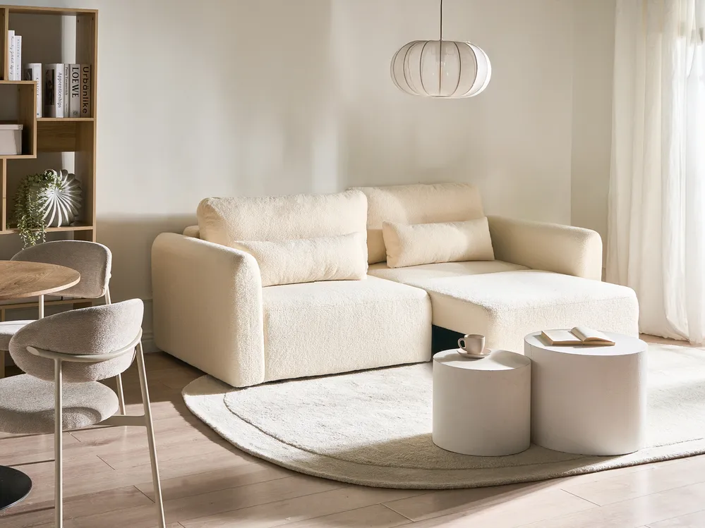 Schlafsofa 3-Sitzer VAXHOLM mit Stauraum Bouclé Cremeweiß_1026779