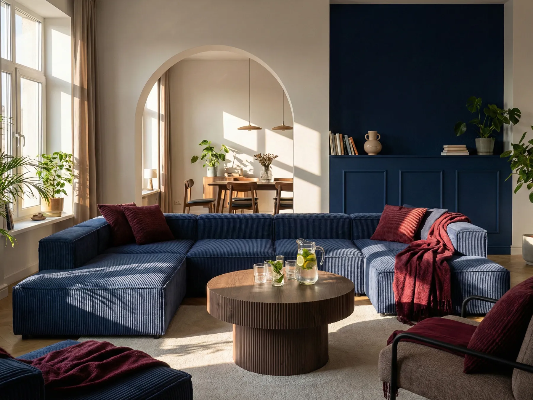 Modular Corner Sofa 5 Seater ARDAL Corduroy Dark Blue Right Hand_1048744