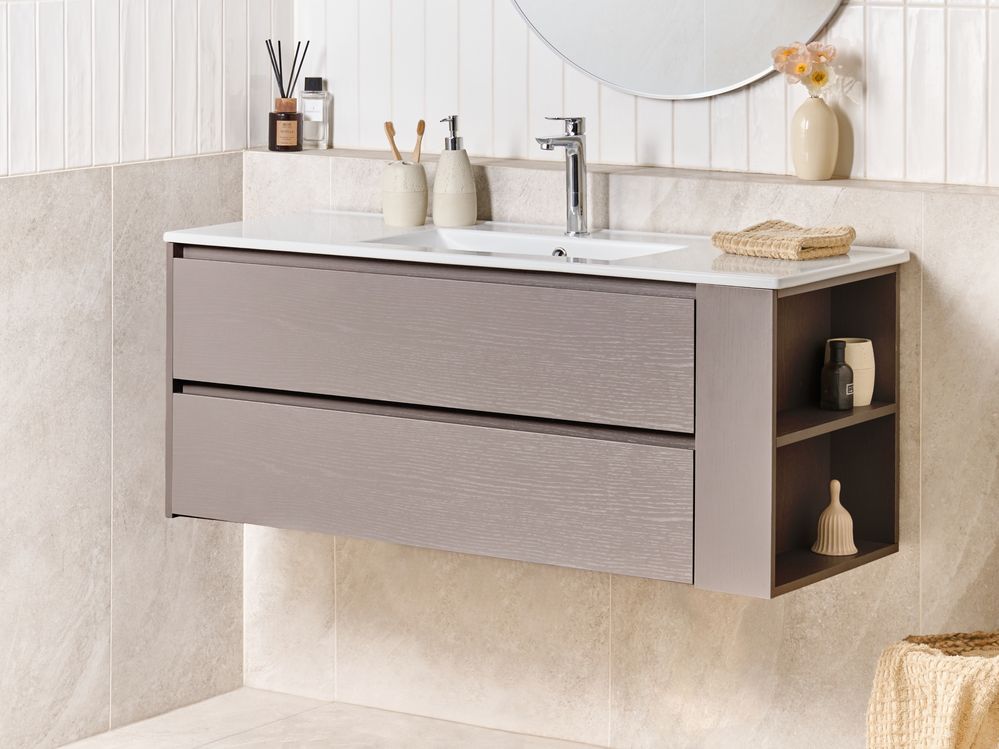 Wall Mounted Vanity Unit with Basin MANCORA Taupe