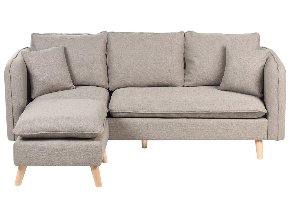 Sofa 3-Sitzer DALVIK mit Ottomane Stoff Hellbraun