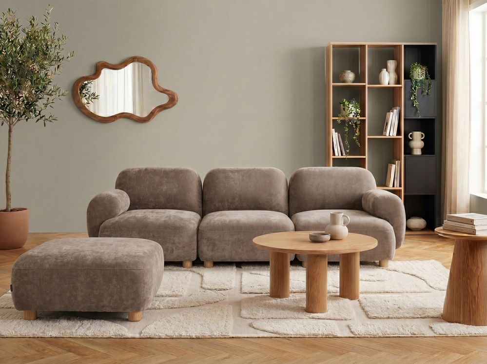 Modulaire bank 3-zits AMLI met ottomaan Stof Beige