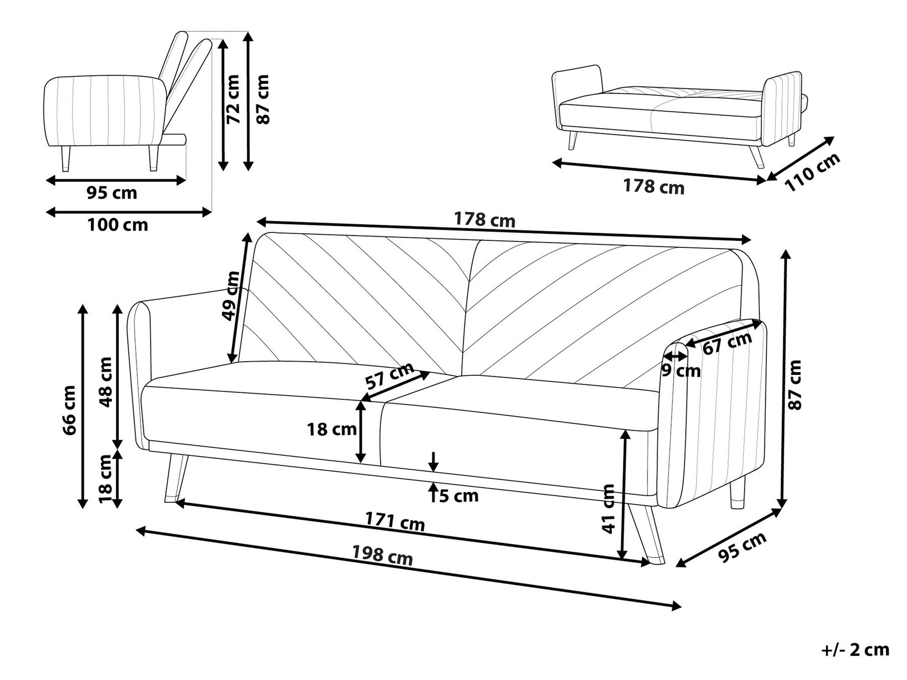 Schlafsofa 3-Sitzer SENJA Samtstoff Grau_707399