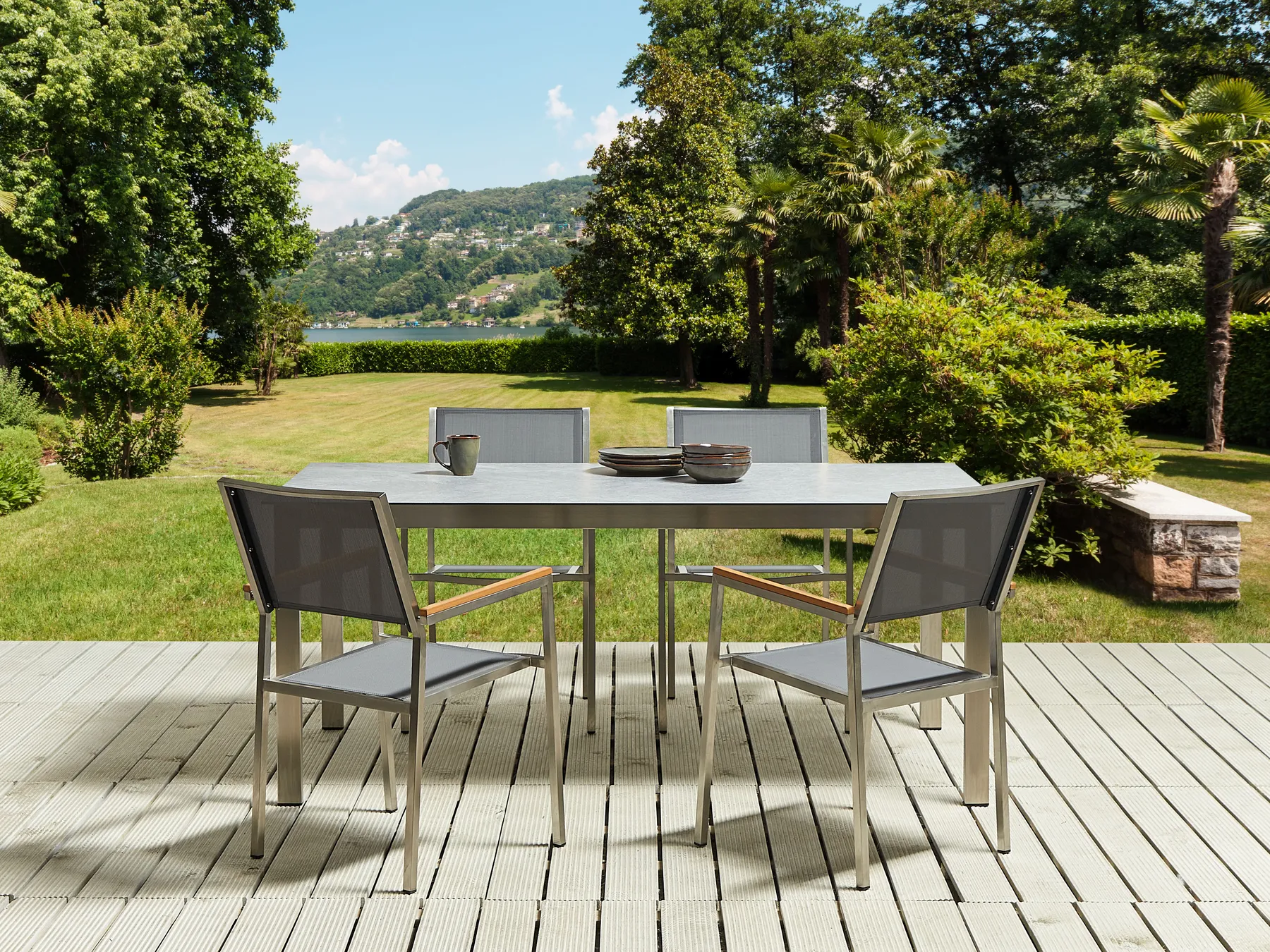 Gartenmöbel Set 4-Sitzer COSOLETO/GROSSETO Sicherheitsglas Marmor Optik Grau_881691
