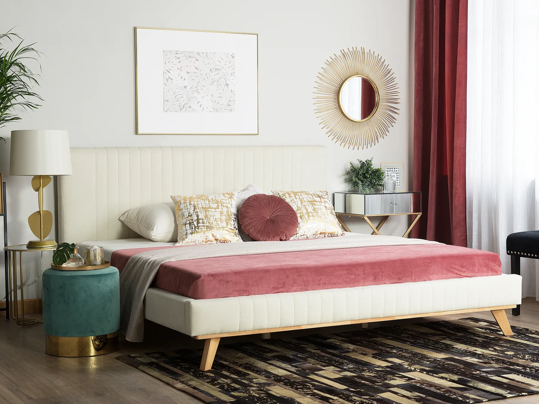 Bed Chenille TALENCE 160 x 200 cm (EU King Size) Light Beige_732357