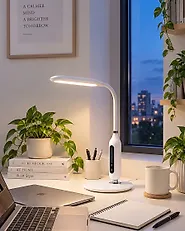 LED Schreibtischlampe CYGNUS mit Dimmer Metall Weiß_1184671