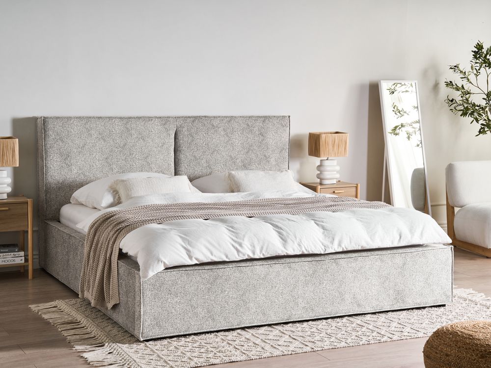 Ottoman Bed MOISSAC Velour Knit Black/ White 180 x 200 cm (EU Super King)