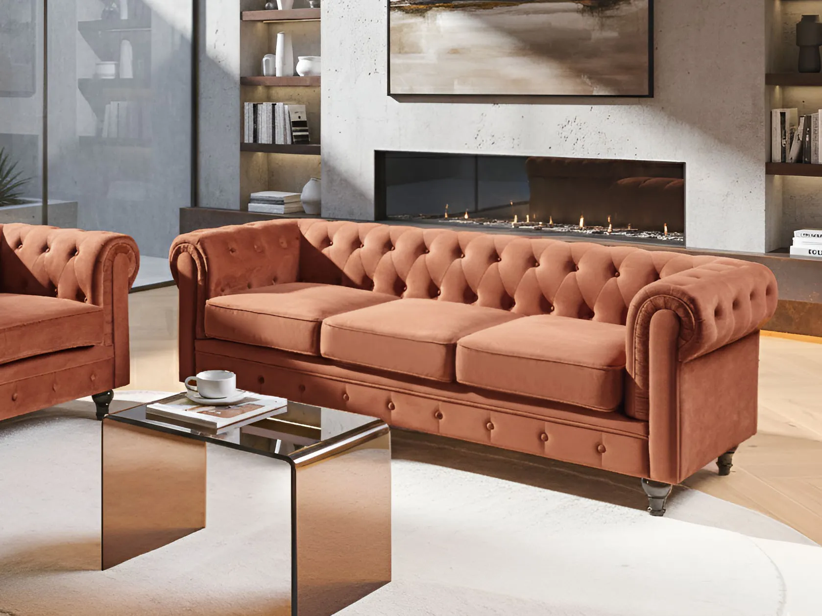 Sofa 3-Sitzer CHESTERFIELD Samtstoff Goldbraun_1033567