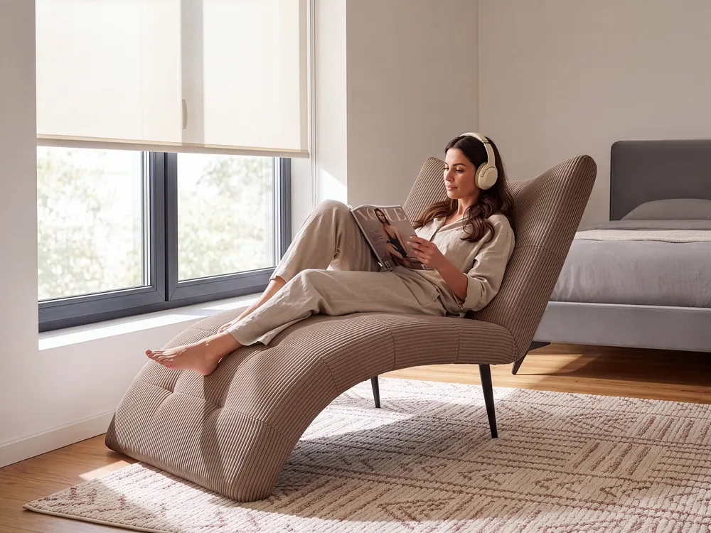 Chaiselongue QUILLY Cord Dunkelbeige
