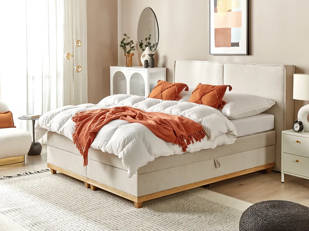 Boxspringbett mit Stauraum DYNASTY Stoff Beige 160 x 200 cm