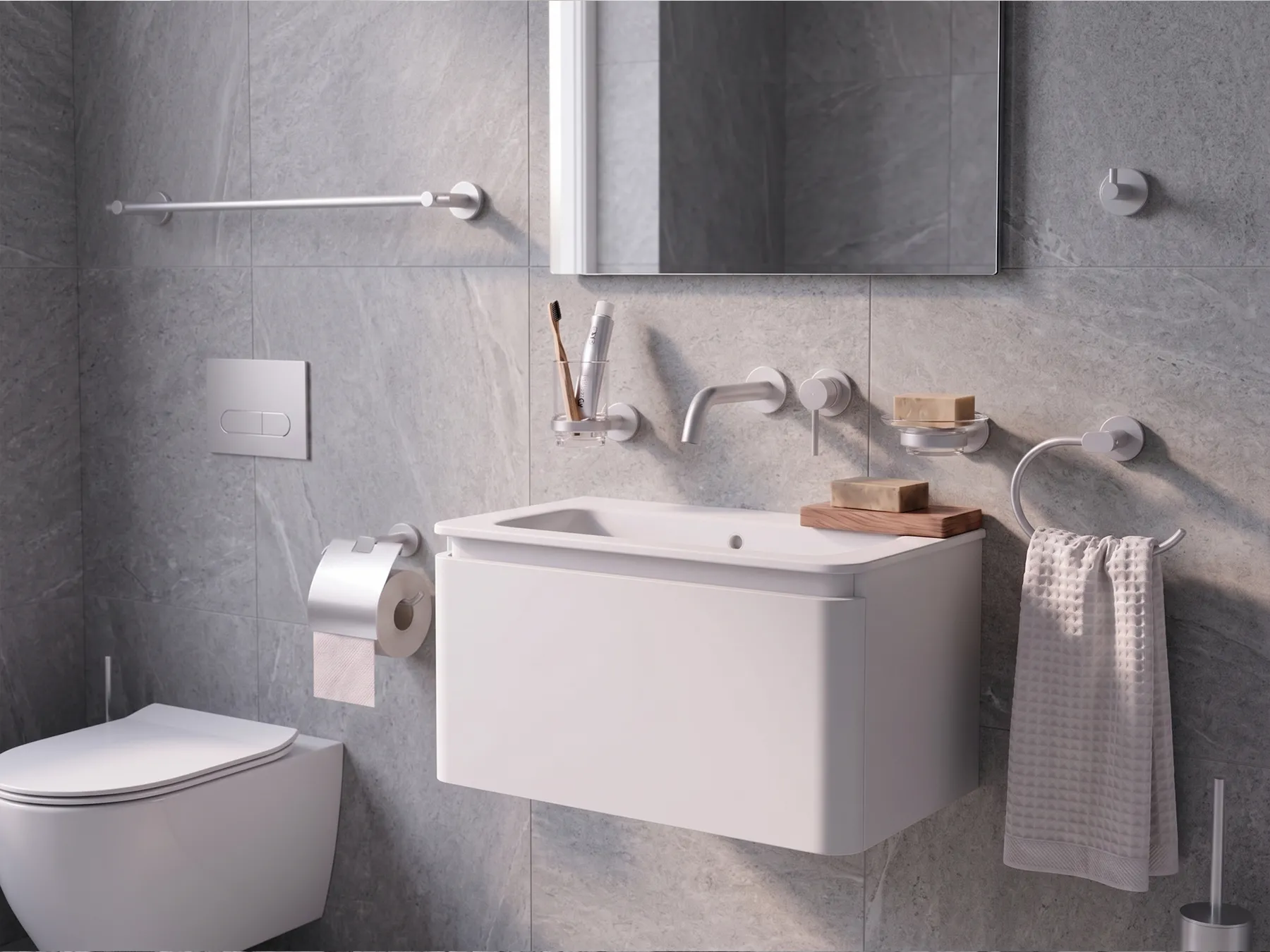 6-Piece Bathroom Hardware Set ZARUMA with Towel Bars and Hooks Silver_989500