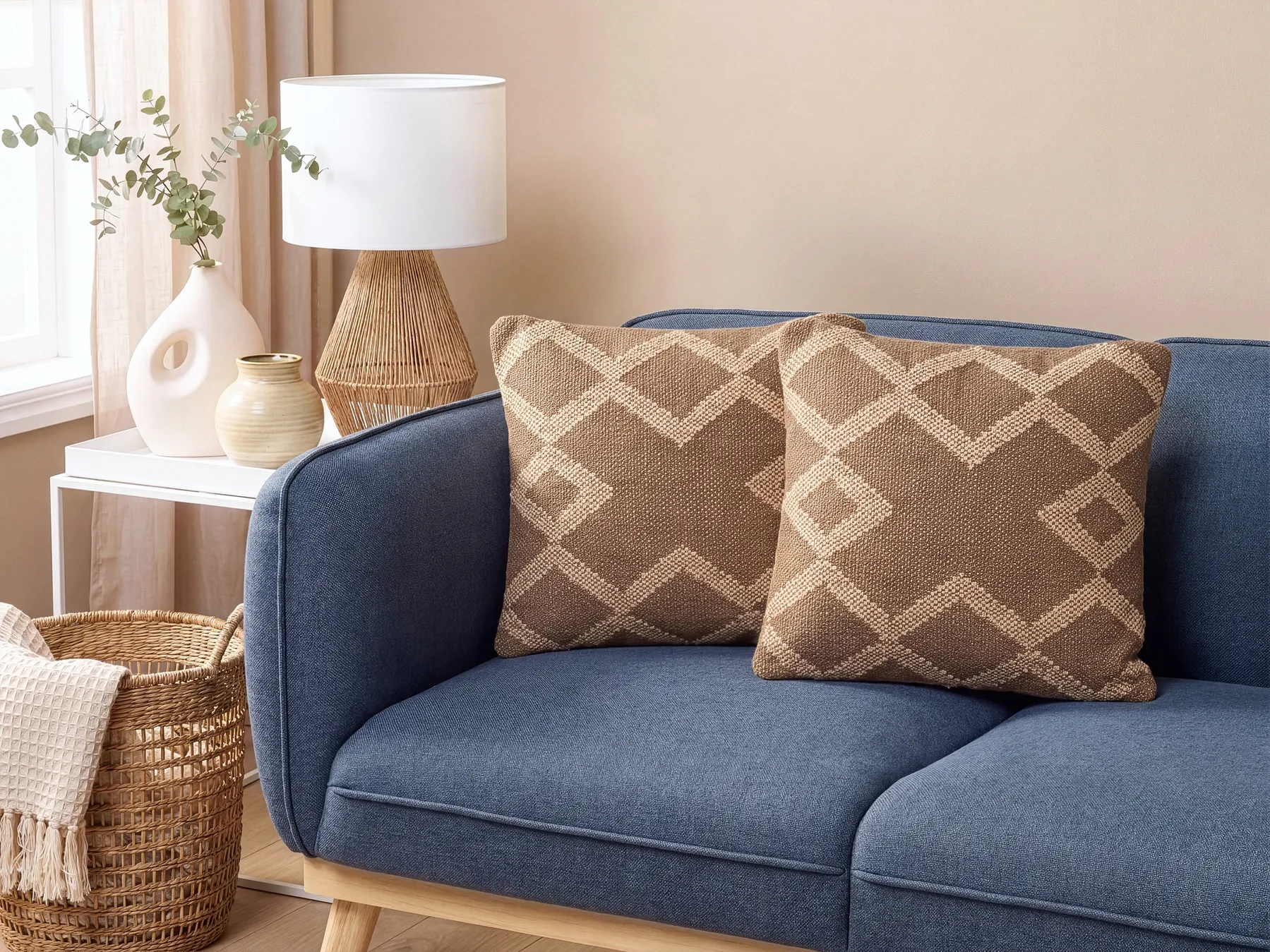 Dekokissen 2er Set GOPI 45 x 45 cm Jute Hellbraun Geometrisches Muster_1124921