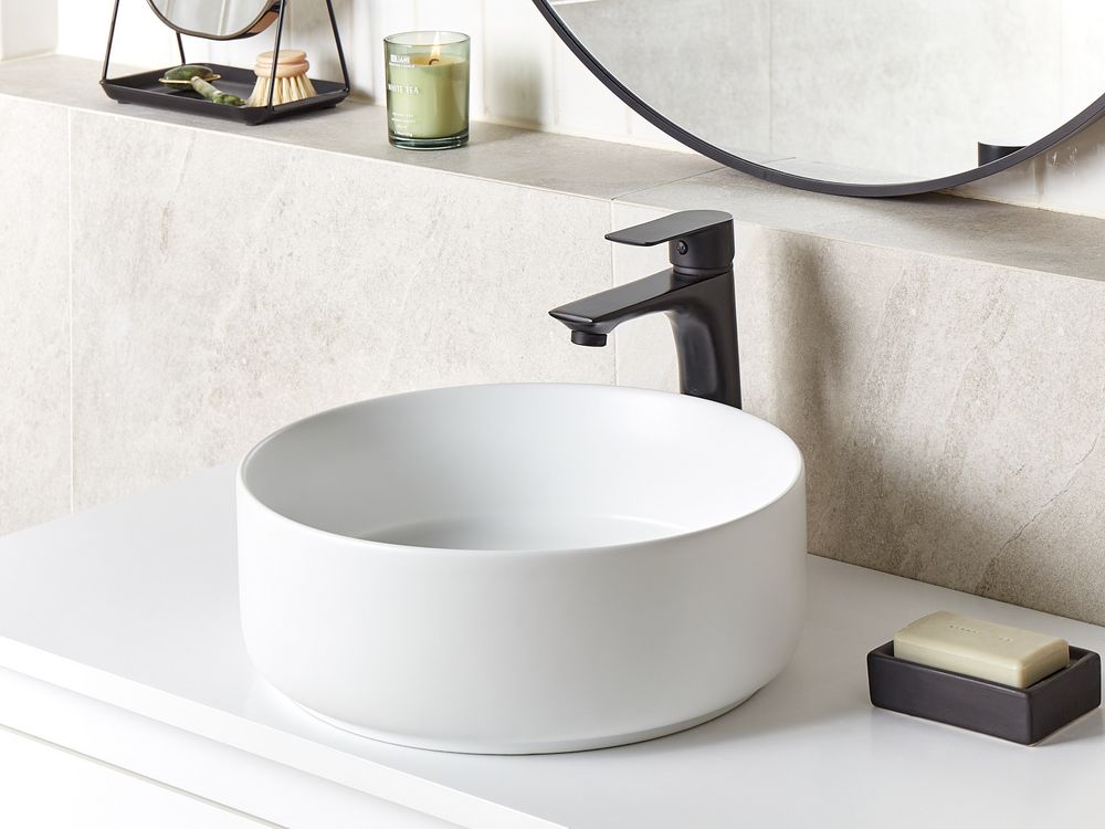 Aufsatzwaschbecken CALIG ⌀ 36 cm Keramik Cremeweiß