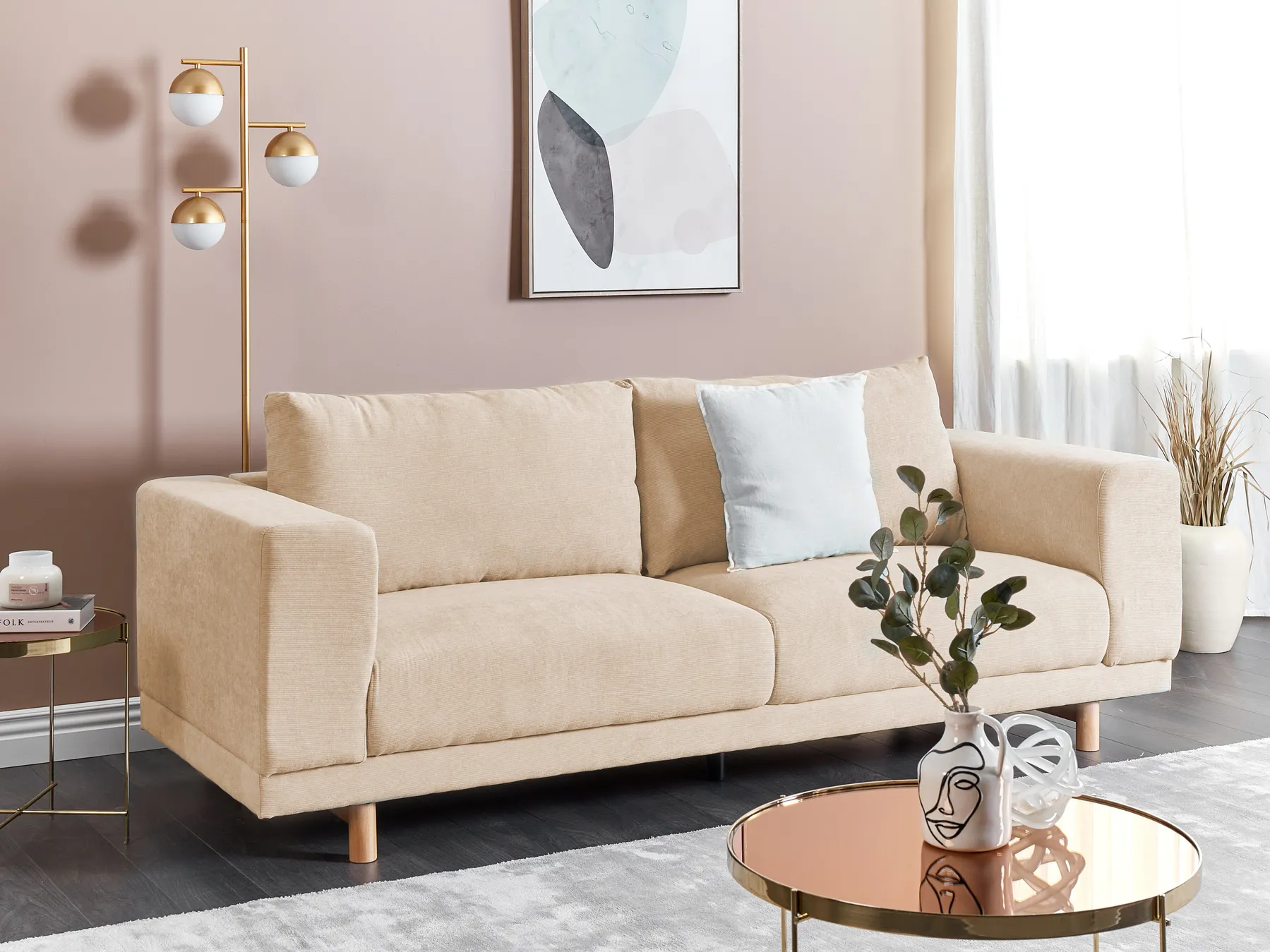 Sofa 3 Seater NIVALA Corduroy Beige_874137