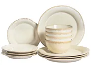 Tafelservice 12-teilig CHERVIL Steinzeug Hellbeige_956505