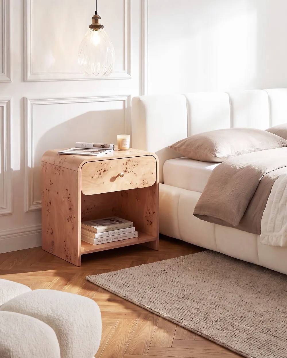 1 Drawer Bedside Table WOODFORD Burl Effect