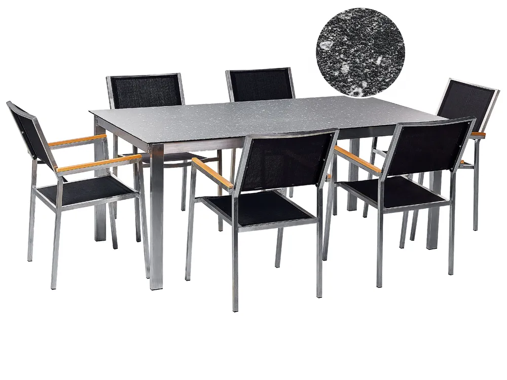 Gartenmöbel Set 6-Sitzer COSOLETO/GROSSETO Sicherheitsglas Granit Optik Schwarz