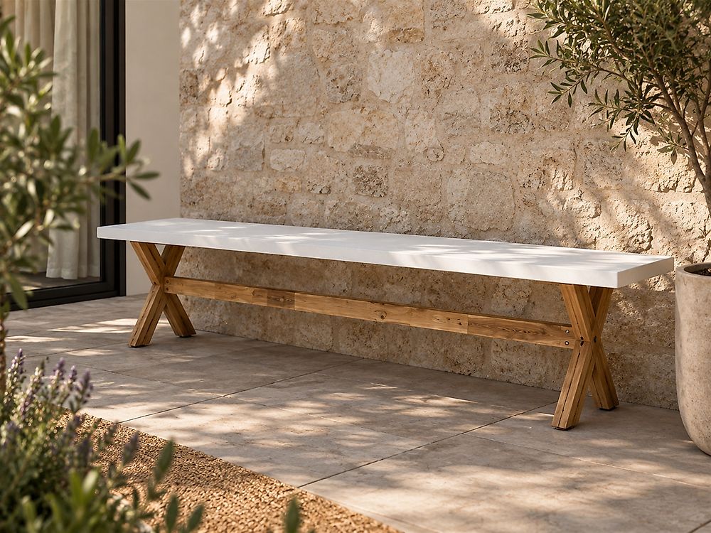 Banc de jardin OLBIA 200 cm Béton Blanc