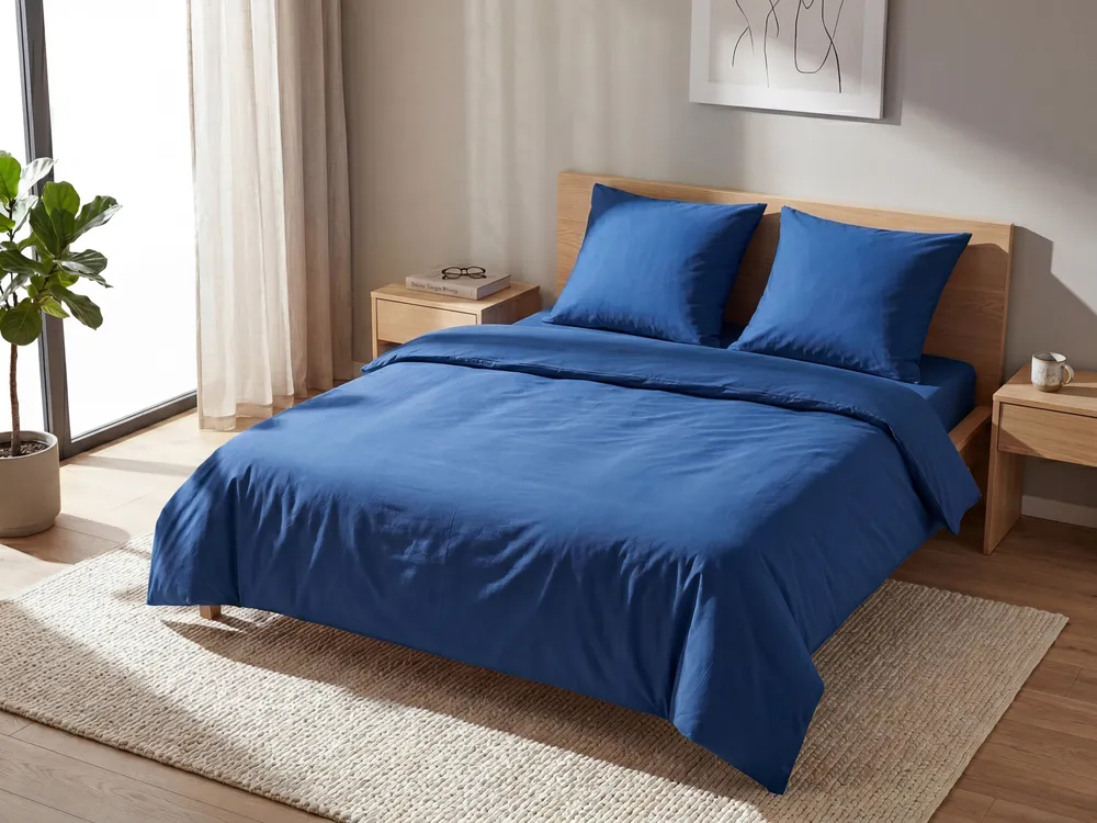 Bettwäsche-Set HARMONRIDGE 155 x 220 cm Baumwollsatin Dunkelblau