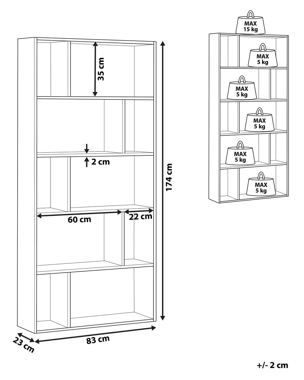 Bücherregal mit 5 Ebenen ORILLA 174 cm Weiß_771941