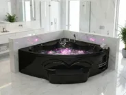 Whirlwanne Eckmodell mit LED CUYABENO 211 x 150 cm Schwarz_1050540