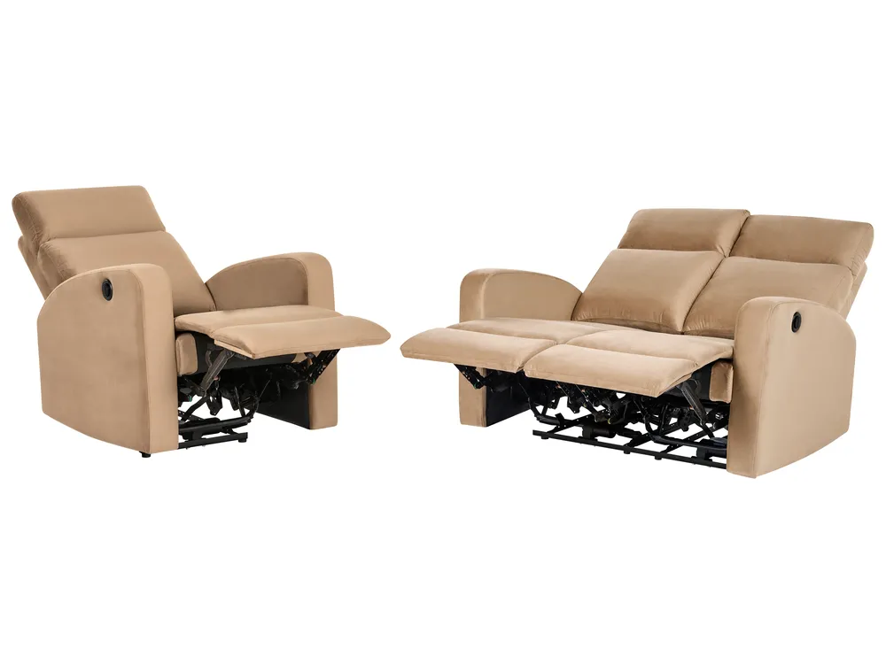 Sofa Set elektrisch verstellbar 3-Sitzer VERDAL Samtstoff Hellbraun