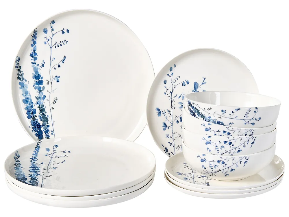 12-Piece Dinnerware Set MAHLEB Porcelain White/Blue
