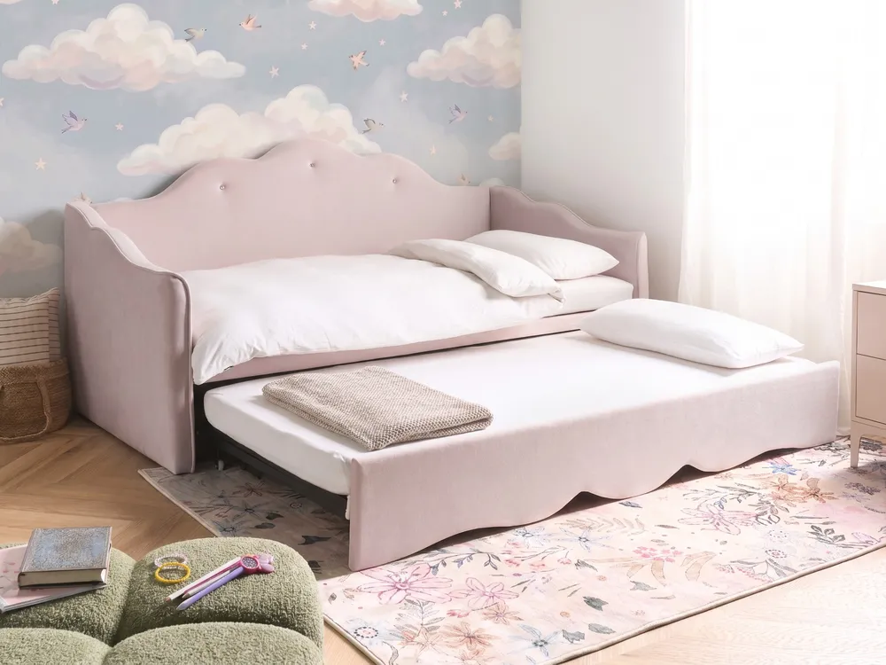 Ausziehbett Samtstoff LORETTE 90 x 200 cm Pastellrosa_1080958