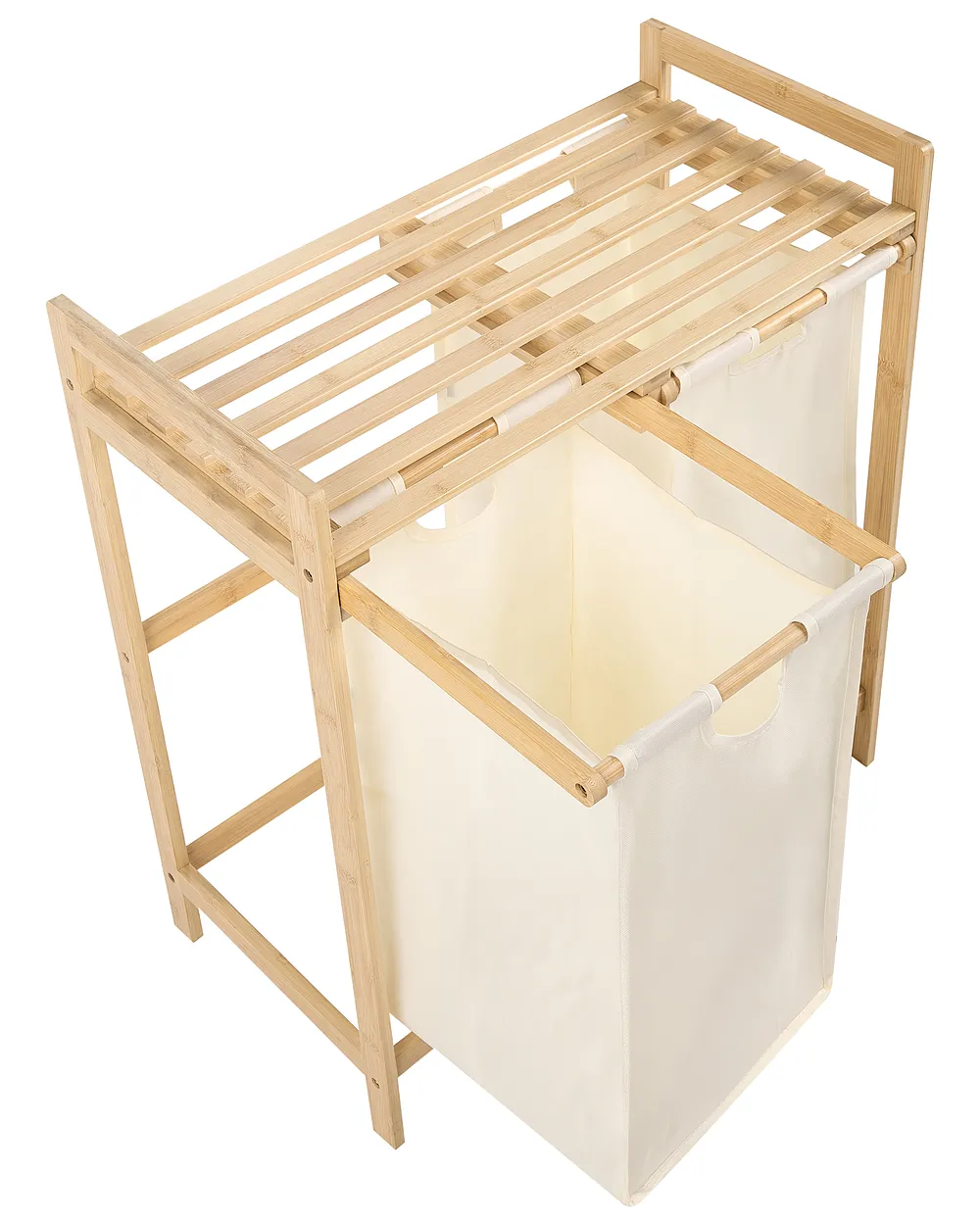 Set of 2 Laundry Baskets with Shelf AZUFRERA Bamboo Light Brown/ White 70 L_1144521