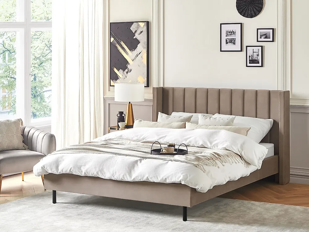 Bed Velvet VILLETTE 180 x 200 cm (EU Super King) Taupe_1178352