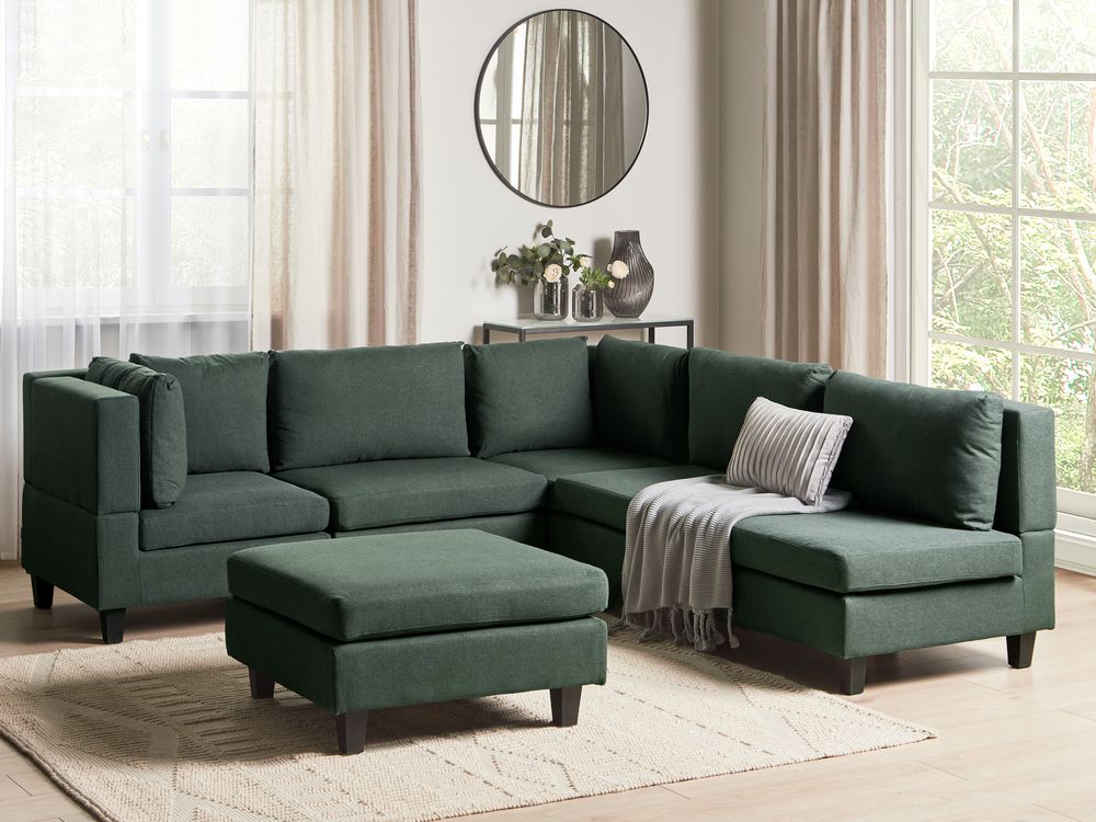 Modular Corner Sofa 5 Seater UNSTAD with Ottoman Fabric Dark Green Right Hand