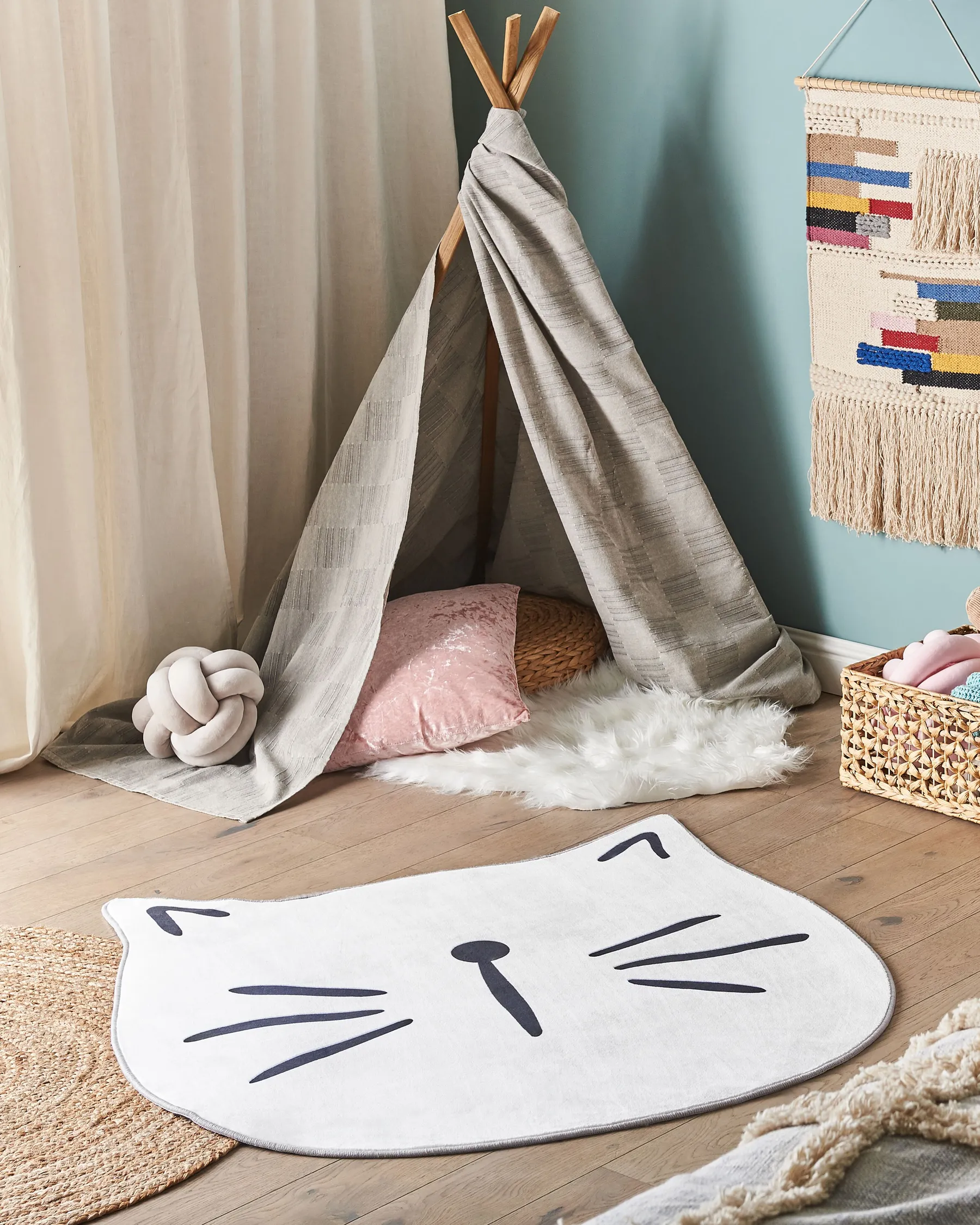 Kids Rug KITTY White ø 100 cm_831075