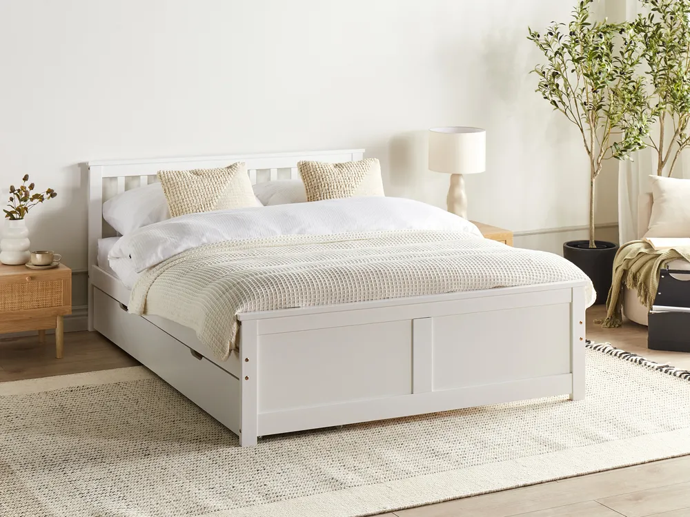Bett mit 4 Schubladen OLENDON Kiefernholz Weiß 140 x 200 cm_954768