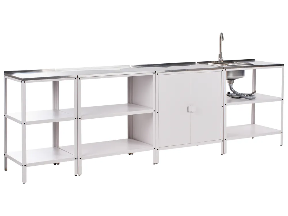 Outdoor-Küche 4er Set mit Spüle VILAMA Weiß Metall