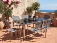 Garden Dining Set 6 Seater GROSSETO Tempered Glass Grey/ Black_1105683