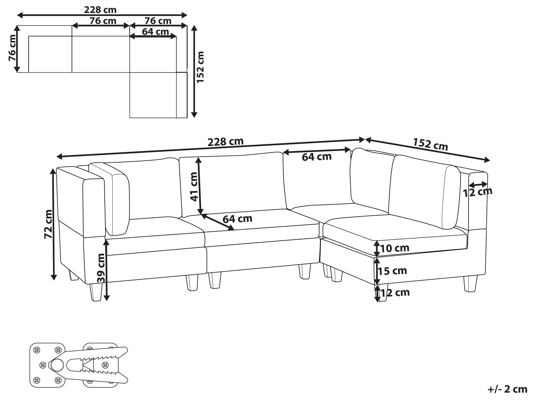 Modular Corner Sofa 4 Seater UNSTAD Fabric Black Left Hand_924736