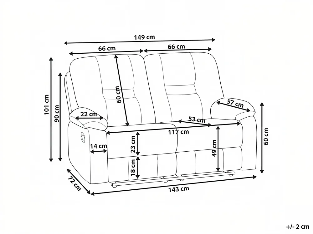 Sofa elektrisch verstellbar 2-Sitzer BERGEN mit USB-Anschluss Samtstoff Hellbeige_1064766