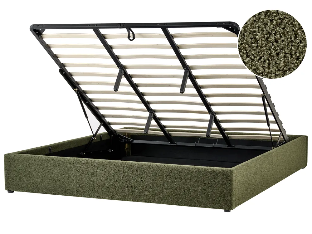 Ottoman Bed without Headboard DINAN Boucle Dark Green 180 x 200 cm (EU Super King)
