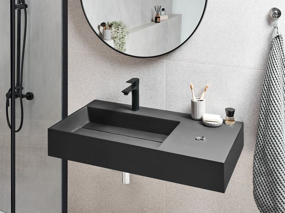 Wall Hung Basin CUSCO 900 x 480 mm Mineral Cast Black