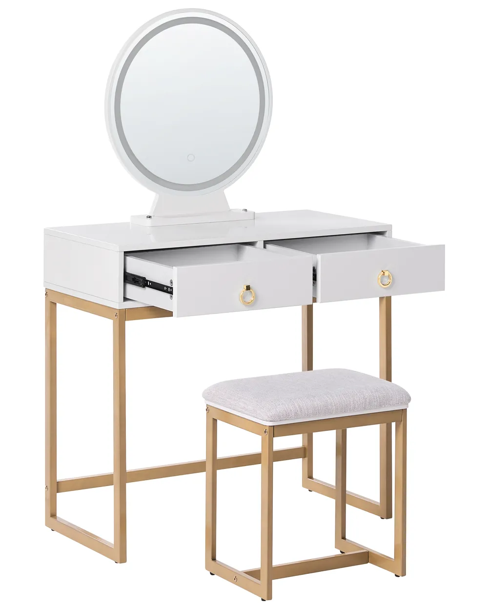 Dressing Table with Mirror and Stool AUXON LED White - Beliani.nl