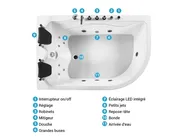 Baignoire d'angle à remous avec LED CALAMA 180 x 120 cm Blanc Côté droit_781607